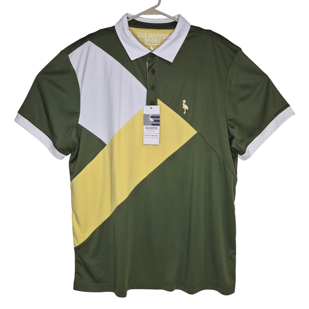 NWT Tailorbyrd Sport Polo Mens XL Seaweed Green Colorblock Flamingo Performance